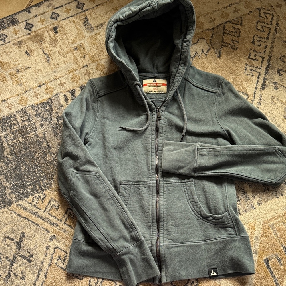 American Giant Blue-Gray Zip-up Hooded Sweatshirt